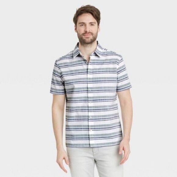 ✨HP✨F21 MEN'S STRIPED SHORT SLEEVE SHIRT✨ - Picture 1 of 6